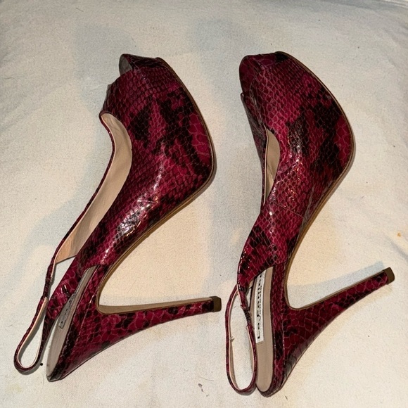 La Fenice Venezia pink black snake print platform open toe sling back heels Sz 9 - Picture 1 of 13